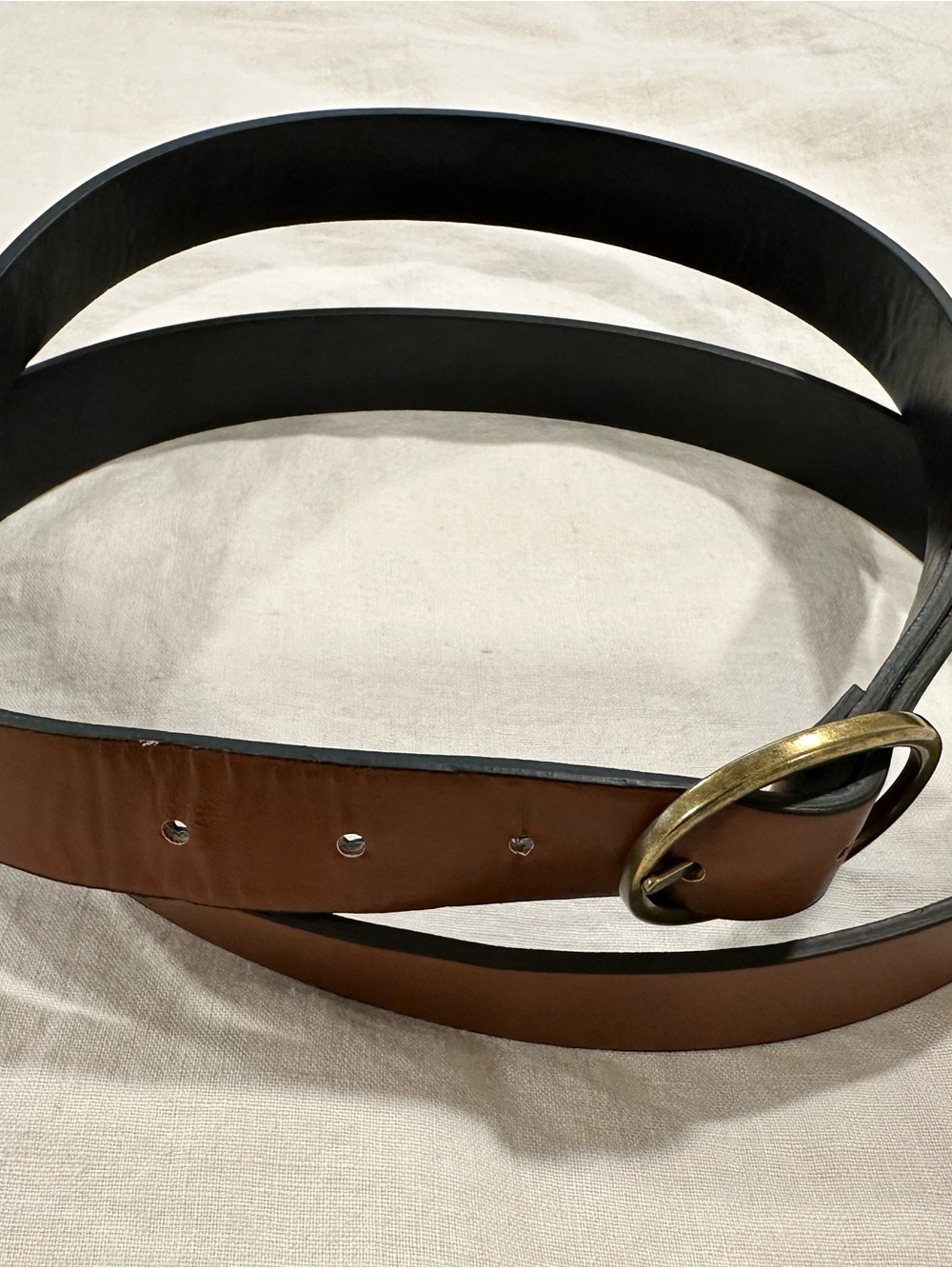Old Navy Brown Leather Belt with Brass Ring Buckle XXL